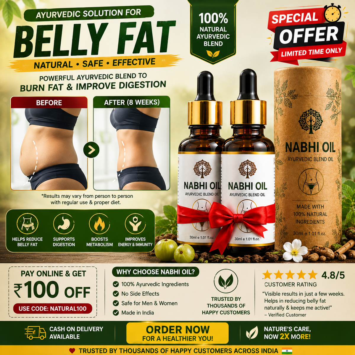 NATUREVA Ayurvedic Nabhi Wellness Oil ( BUY 1 GET 1 FREE ) 🔥