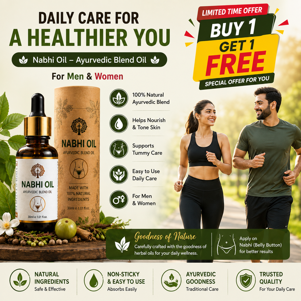 NATUREVA Ayurvedic Nabhi Wellness Oil ( BUY 1 GET 1 FREE ) 🔥