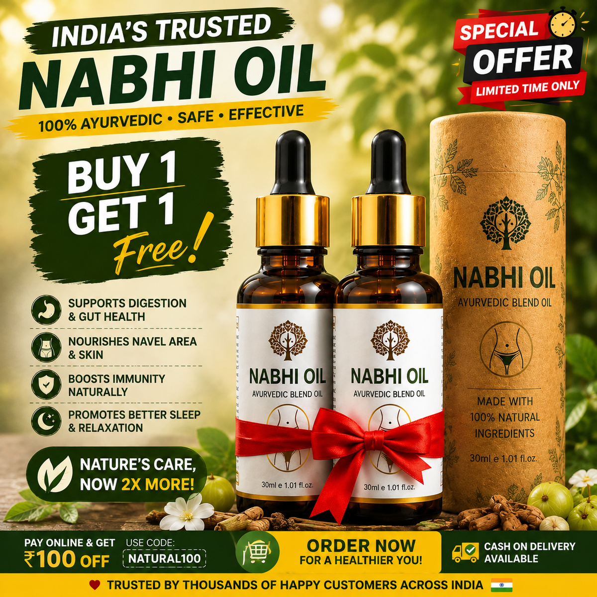 NATUREVA Ayurvedic Nabhi Wellness Oil ( BUY 1 GET 1 FREE ) 🔥